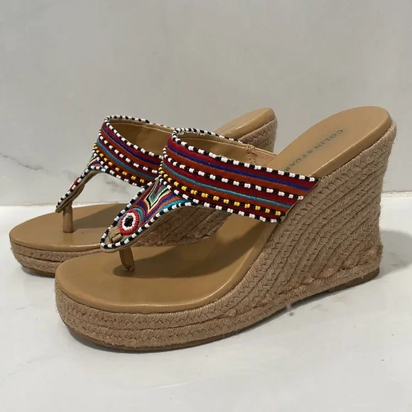 Boho Embroidered and Beaded Sandals / Wedges - Picture 5 of 11